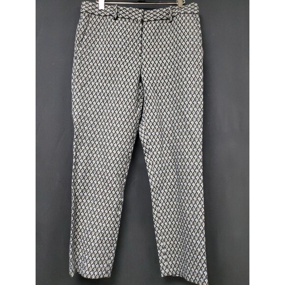 Theory Blue Gray Geometric Design Jacquard Cropped Trouser Pants Women's Size 6 - Picture 1 of 7